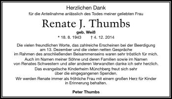 Traueranzeige von Renate J. Thumbs von Frankenpost