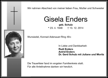 Traueranzeige von Gisela Enders von Frankenpost