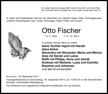 Traueranzeige von Otto Fischer von Neue Presse Coburg
