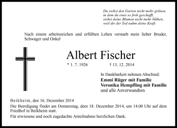 Traueranzeige von Albert Fischer von Neue Presse Coburg