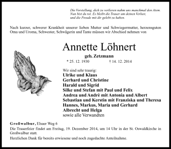 Traueranzeige von Annette Löhnert von Neue Presse Coburg