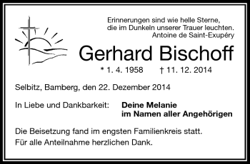 Traueranzeige von Gerhard Bischoff von Frankenpost