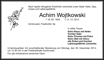 Traueranzeige von Achim Wojtkowski von Frankenpost