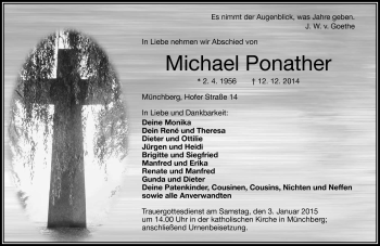 Traueranzeige von Michael Ponather von Frankenpost