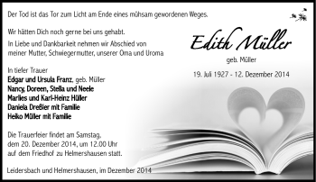 Traueranzeige von Edith Müller von Südthüringer Presse
