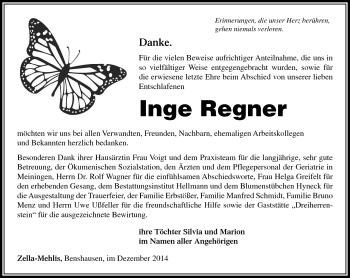 Traueranzeige von Inge Regner von Südthüringer Presse