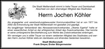 Traueranzeige von Jochen Köhler von Frankenpost
