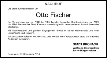 Traueranzeige von Otto Fischer von Neue Presse Coburg