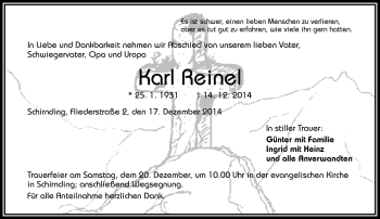 Traueranzeige von Karl Reinel von Frankenpost