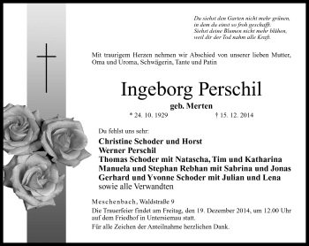 Traueranzeige von Ingeborg Perschil von Neue Presse Coburg