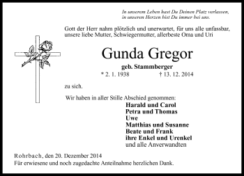 Traueranzeige von Gunda Gregor von Neue Presse Coburg