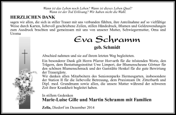 Traueranzeige von Eva Schramm von Südthüringer Presse