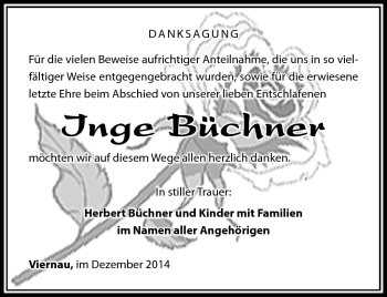Traueranzeige von Inge Büchner von Südthüringer Presse
