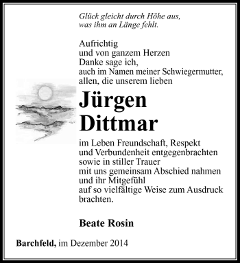 Traueranzeige von Jürgen Dittmar von Südthüringer Presse