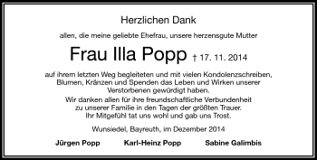 Traueranzeige von Illa Popp von Frankenpost