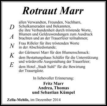 Traueranzeige von Rotraut Marr von Südthüringer Presse