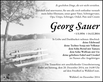 Traueranzeige von Georg Sauer von Südthüringer Presse