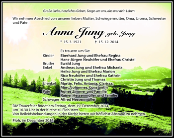 Traueranzeige von Anna Jung von Südthüringer Presse