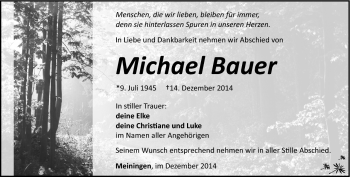 Traueranzeige von Michael Bauer von Südthüringer Presse