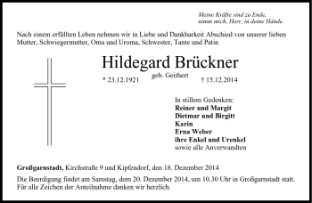 Traueranzeige von Hildegard Brückner von Neue Presse Coburg