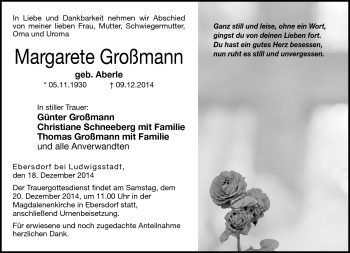 Traueranzeige von Margarete Großmann von Neue Presse Coburg