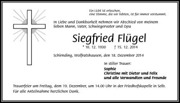Traueranzeige von Siegfried Flügel von Frankenpost
