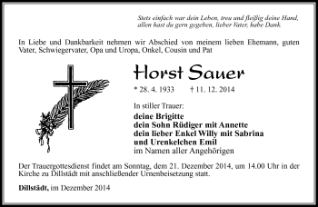 Traueranzeige von Horst Sauer von Südthüringer Presse