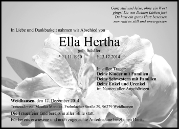 Traueranzeige von Ella Hertha von Neue Presse Coburg