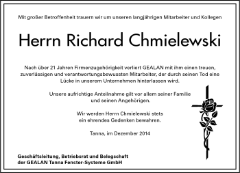 Traueranzeige von Richard Chmielewski von Frankenpost