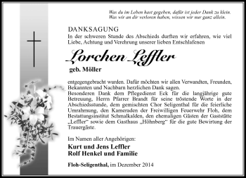 Traueranzeige von Lorchen Leffler von Südthüringer Presse