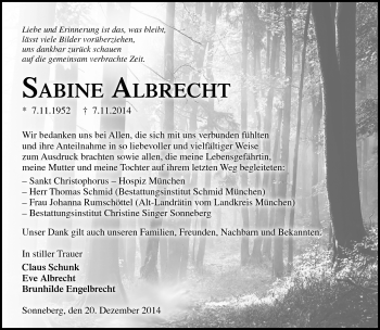 Traueranzeige von Sabine Albrecht von Südthüringer Presse