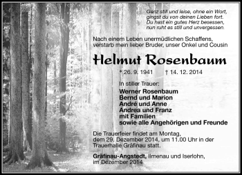 Traueranzeige von Helmut Rosenbaum von Südthüringer Presse