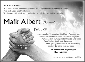 Traueranzeige von Maik Albert von Südthüringer Presse