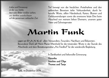 Traueranzeige von Martin Funk von Südthüringer Presse