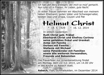Traueranzeige von Helmut Christ von Südthüringer Presse