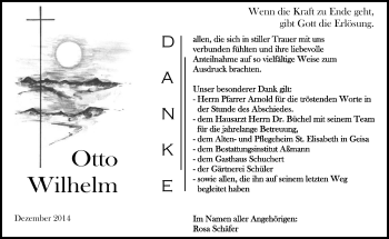 Traueranzeige von Otto Wilhelm von Südthüringer Presse