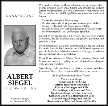 Traueranzeige von Albert Siegel von Südthüringer Presse