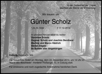 Traueranzeige von Günter Scholz von Neue Presse Coburg