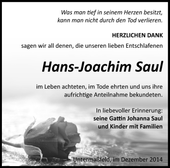 Traueranzeige von Hans-Joachim Saul von Südthüringer Presse