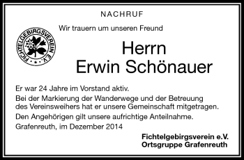 Traueranzeige von Erwin Schönauer von Frankenpost
