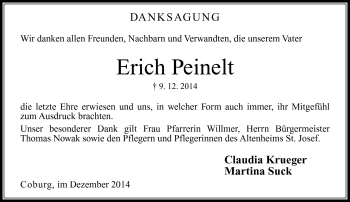 Traueranzeige von Erich Peinelt von Neue Presse Coburg