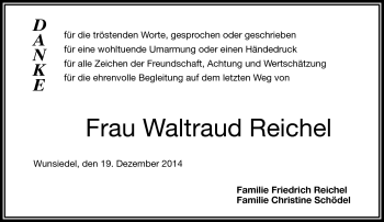 Traueranzeige von Waltraud Reichel von Frankenpost