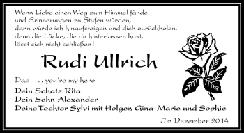Traueranzeige von Rudi Ullrich von Frankenpost