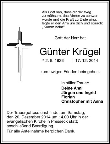 Traueranzeige von Günter Krügel von Frankenpost