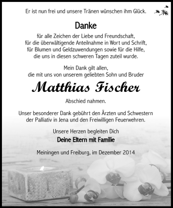 Traueranzeige von Matthias Fischer von Südthüringer Presse