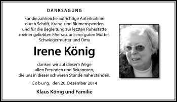 Traueranzeige von Irene König von Neue Presse Coburg