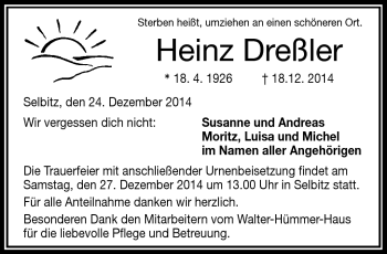 Traueranzeige von Heinz Dreßler von Frankenpost