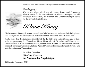 Traueranzeige von Klaus König von Südthüringer Presse