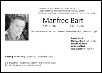 Traueranzeige von Manfred Bartl von Neue Presse Coburg