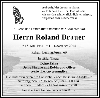 Traueranzeige von Roland Brauer von Frankenpost